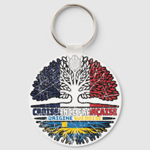 Porte-clés Suède Suédois Français France Arbre Racines Drapea