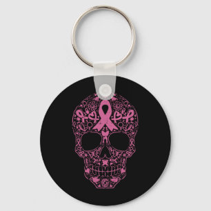 Porte-clés Sugar Crâne rose Ruban Calavera Cancer du sein Awa