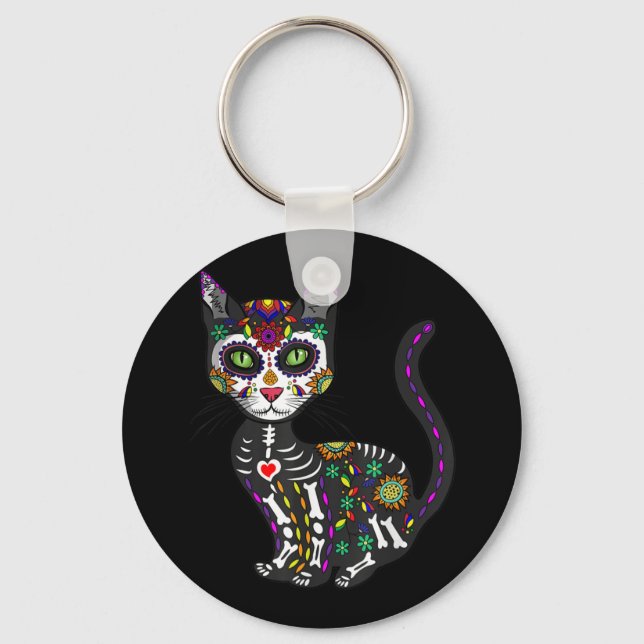 Porte-clés Sugar Skull Mexican Cat Halloween Day Of The Dead (Recto)