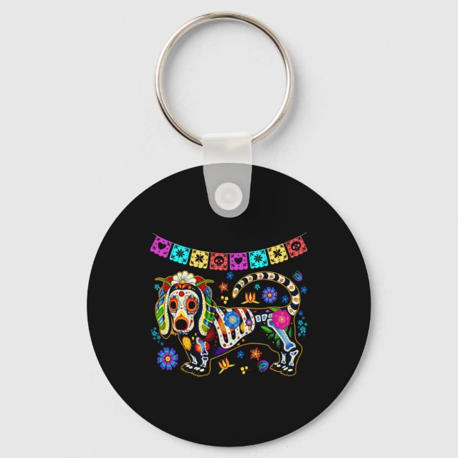 Porte-clés Sugar Skull Mexican Dachshund Bone Halloween Day O (Recto)
