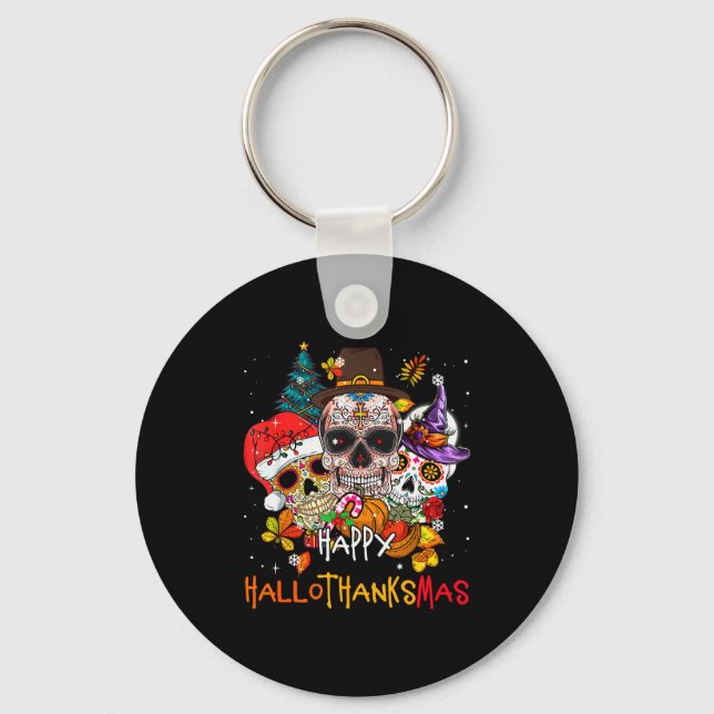 Porte-clés Sugar-skull Skeleton Halloween Xmas Happy Hallotha (Recto)