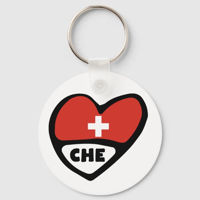 Porte-clés Suisse Code Pays Drapeau Clavier Coeur, CHE (Recto)