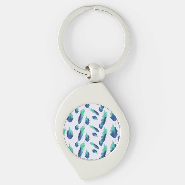 Porte-clés Summer Boho Blue Greenery Botanical Feuilles (Devant)
