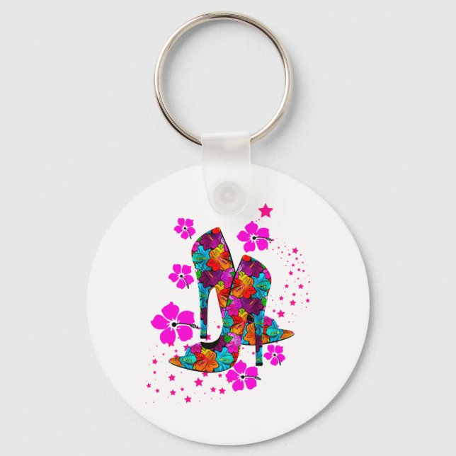 Porte-clés Summer High Heel Shoes Hot Pink Flowers (Recto)