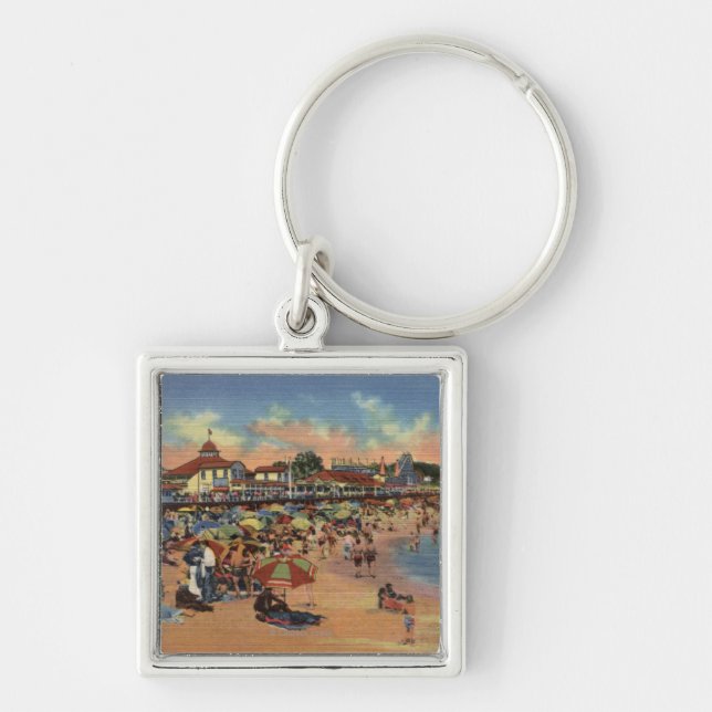 Porte-clés Sunbathers & Swimmers on Boardwalk & Beach (Devant)