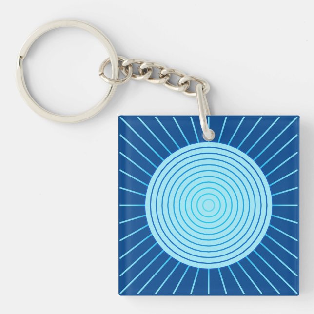 Porte-clés Sunburst géométrique moderne - Bleu de Cobalt et A (Devant)