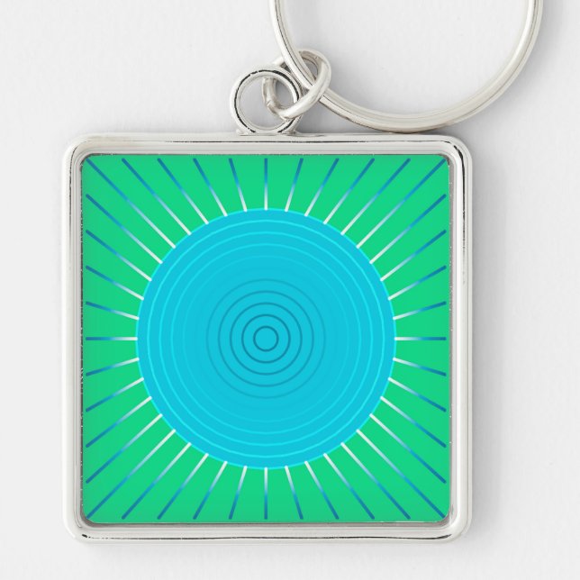 Porte-clés Sunburst géométrique moderne - bleu et vert Jade (Devant)