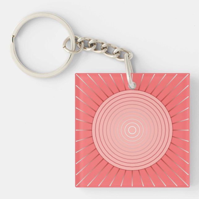 Porte-clés Sunburst géométrique moderne - Coral profond rose (Devant)