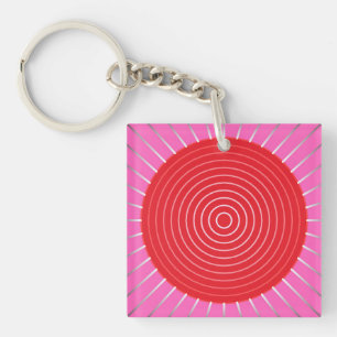 Porte-clés Sunburst géométrique moderne - Fuchsia et rouge