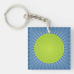 Porte-clés Sunburst géométrique moderne - Lime et bleu Denim