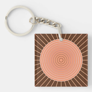 Porte-clés Sunburst géométrique moderne - Pêche et Brown