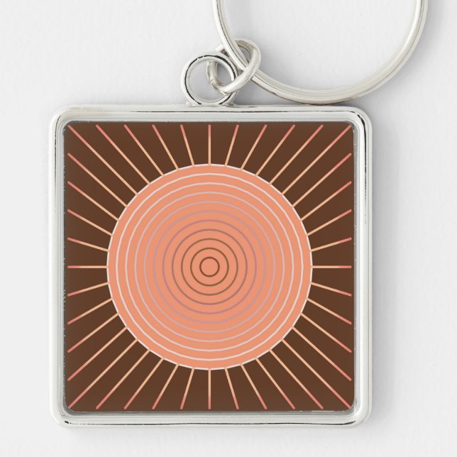 Porte-clés Sunburst géométrique moderne - Pêche et Brown (Devant)