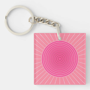 Porte-clés Sunburst géométrique moderne - Tons de Coral rose