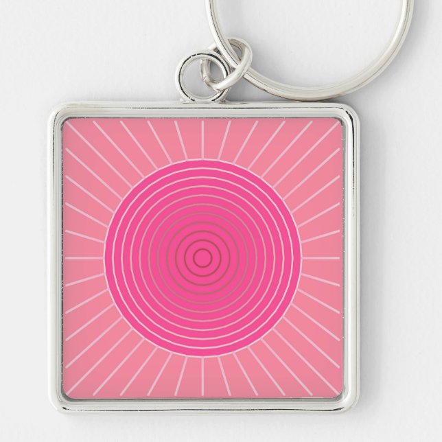 Porte-clés Sunburst géométrique moderne - Tons de Coral rose (Devant)