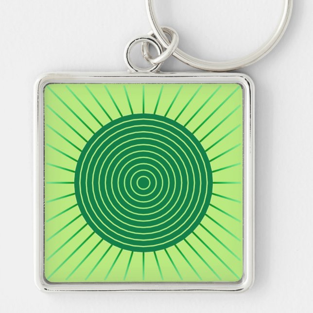 Porte-clés Sunburst géométrique moderne - Vert émeraude et ch (Devant)