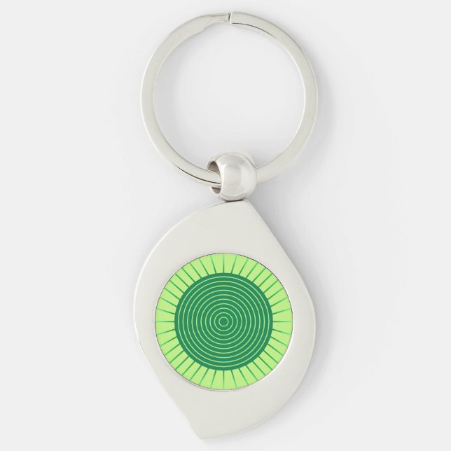 Porte-clés Sunburst géométrique moderne - Vert émeraude et ch (Devant)