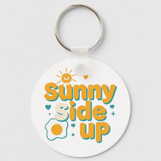 Porte-clés "Sunny Side Up" joyeux avec œuf et soleil (Recto)