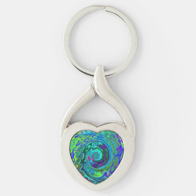 Porte-clés Super Abstrait Retro Green et Blue Swirl (Devant)