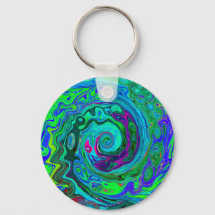 Porte-clés Super Abstrait Retro Green et Blue Swirl