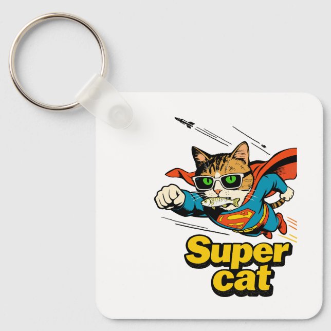 Porte-clés Super Chat Volant avec Poisson  (Recto)