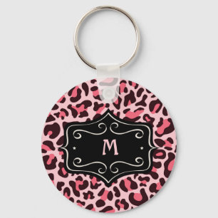 Porte-clés Super Cool Imprimé Léopard Rose Chaud Noir Monogra
