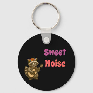 Porte-clés Super Cute Raccoon Floral Couronne Guitariste
