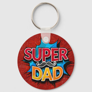 Porte-clés Super Papa Moustache Retro Bande Dessinée Grunge