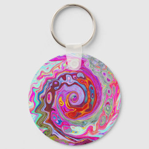 Porte-clés Super rétro rose chaud et bleu tourbillon Abstrait