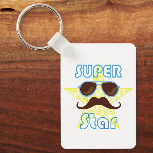Porte-clés Super Star avec lunettes de soleil et moustache