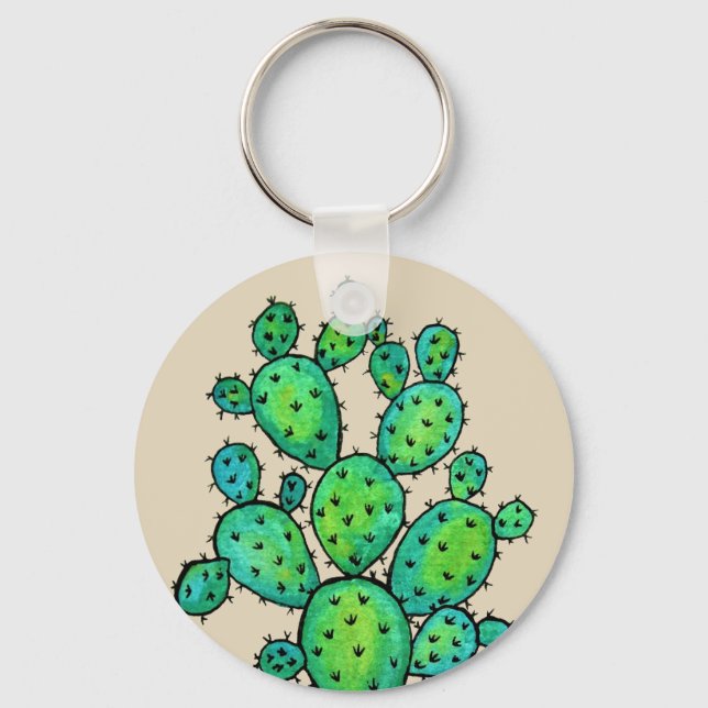 Porte-clés Superbe aquarelle prickly Cactus (Recto)