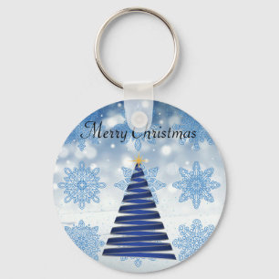 Porte-clés Superbe arbre de Noël bleu, Flocon de neige