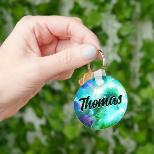 Porte-clés Superbe Galaxie Nebula Green Aqua Blue Nom personn