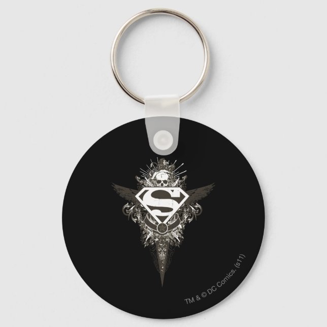 Porte-clés Superman Stylisé | Logo blanc étoile et crâne (Recto)