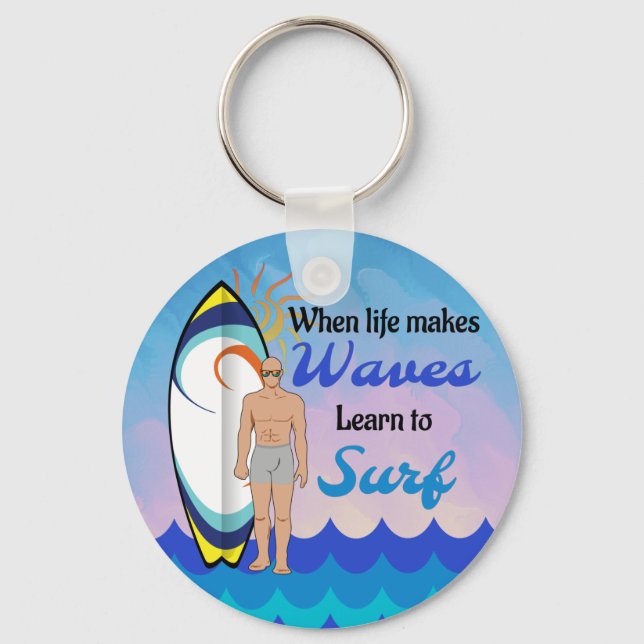Porte-clés Surboard Ocean Waves Blue Motivational Quote (Recto)