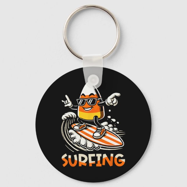 Porte-clés Surf Candy Corn Drôle Halloween Design (Recto)