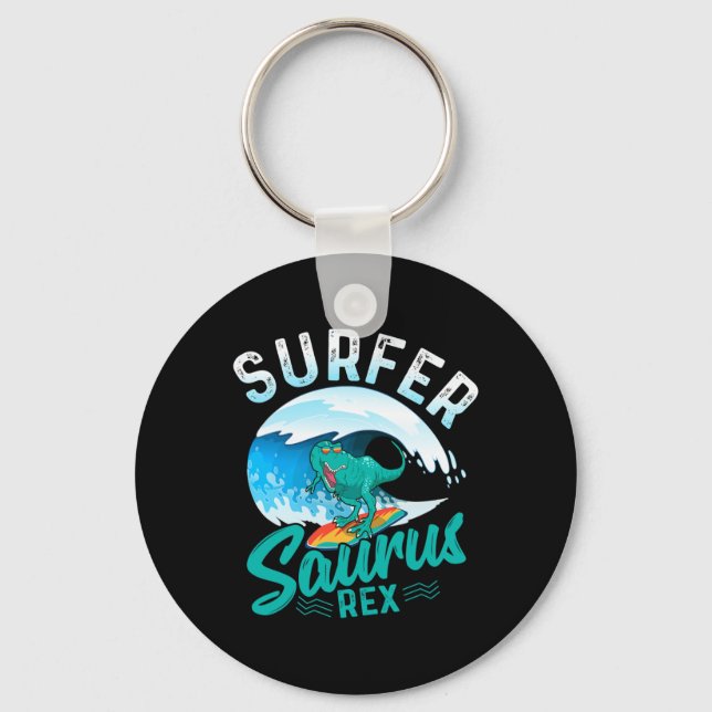 Porte-clés Surfeur Saurus Rex Dinosaure de Surf Dino Surfe (Recto)