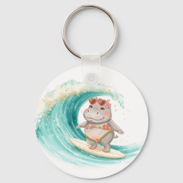 Porte-clés Surfing Hippo Christmas Bikini on big wave (Recto)