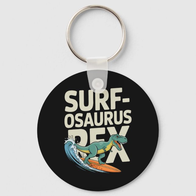 Porte-clés Surfosaurus Rex drôle dinosaure de surf  (Recto)