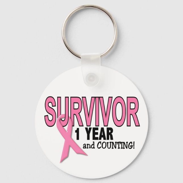 Porte-clés SURVIVANT DU CANCER DU SEIN 1 an & comptage (Recto)
