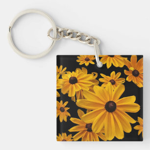 Porte-clés Susan observée par noir jaune floral fleurit le