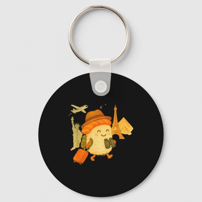 Porte-clés Sushi Salmon Roll Loves To Travel  (Recto)