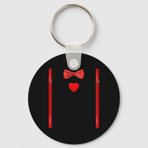Porte-clés Suspenders Cravate Papillon Coeurs Rouges Costume 