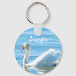 Porte-clés Swan in the Blue Water Personalized Name Keychain