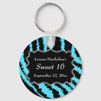 Porte-clés Sweet 16 Motif Zèbre noir et Turquoise
