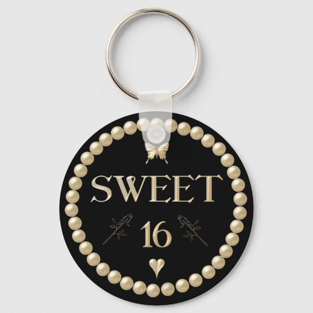 Porte-clés Sweet 16 - Perles sur "velours" noir (Recto)