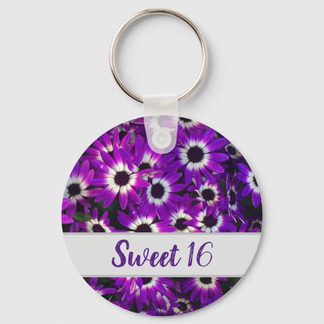 Porte-clés Sweet 16 Purple Flower Photo Joli anniversaire (Recto)