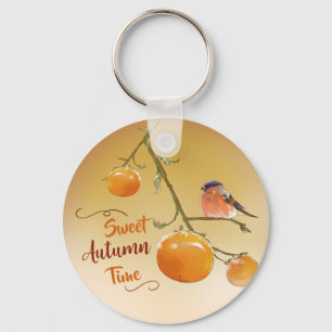 Porte-clés Sweet automne Orange Persimmon Fruits & Oiseau
