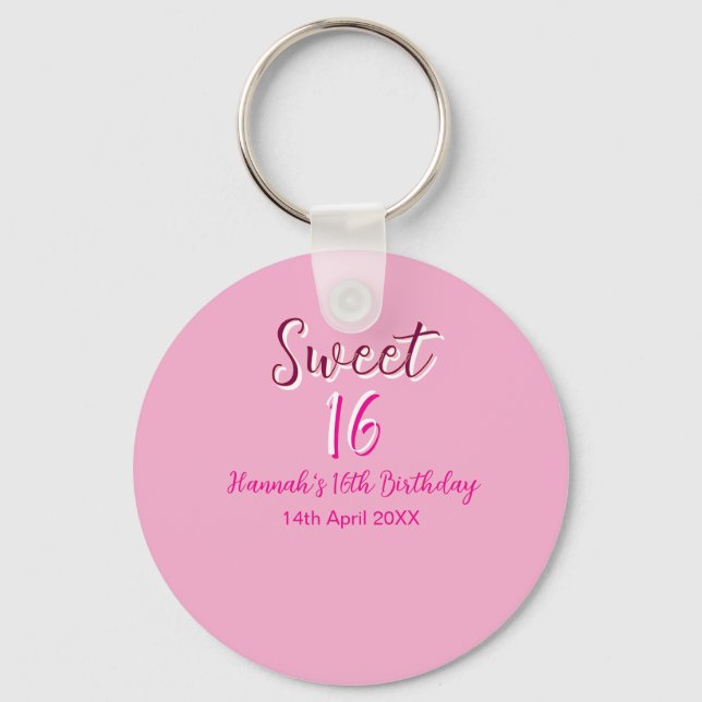 Porte-clés Sweet sixteen pink white name date bold letter mar (Recto)