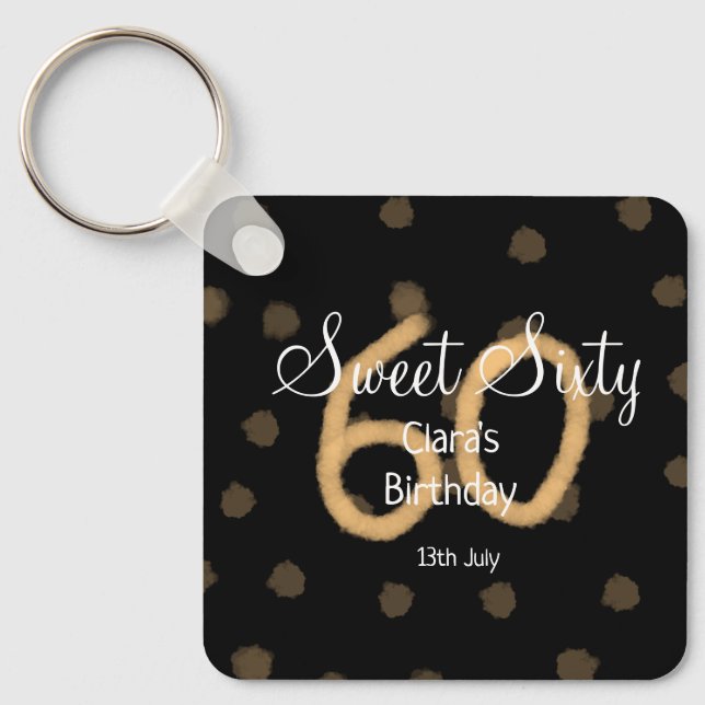 Porte-clés Sweet Soixante ajouter nom date anniversaire Polka (Recto)