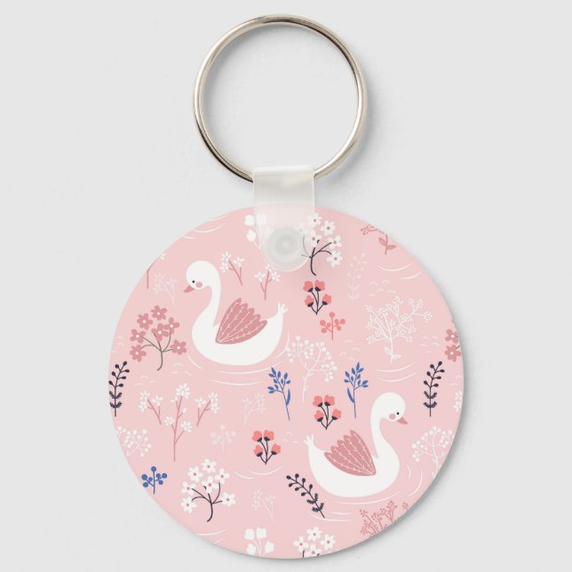 Porte-clés Sweet White Swans On Pastel Pink Floral Ballet (Recto)